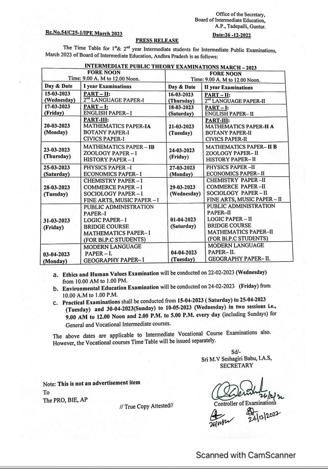 Andhra Pradesh Inter 2023 Exam Timetable Released, Check Details