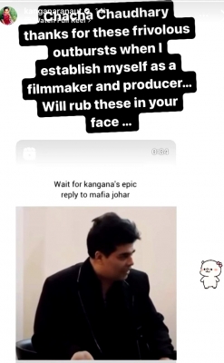 Actress Kangana Ranaut has shared an old video of filmmaker Karan Johar  talking about being tagged as a "movie mafia" Kangana reacts to old clip of KJo  saying he isn't 'interested in