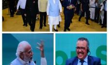 Prime Minister Narendra Modi with WHO Chief Dr. Tedros Ghebreyesus and Mauritius Prime Minister Pravind Jugnauth - Sakshi Post