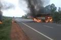 The bus caught fire after hitting a container from behind on the highway.&amp;amp;nbsp; - Sakshi Post