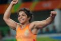 A beaming Sakshi Malik after the victory.