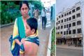 (Left) The mother of Bhavish showing the injuries on her son’s body inflicted by the English teacher. (Right) School building of ‘Bhashyam School’ at Alwal where the student is studying at - Sakshi Post