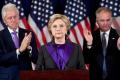 Hillary Clinton delivering her Concession Speech flanked by her husband and former President Bill Clinton and running mate Tim Kaine. - Sakshi Post