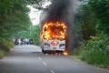 The  bus belonging to Vijaya Lakshmi Private Travels caught fire when it was proceeding to Araku from Vizianagaram, on Tuesday morning. - Sakshi Post