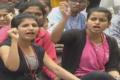 CBIT students stage protest against hiked fee on the campus on Thursday. - Sakshi Post