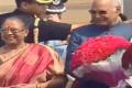 Chief Minister K. Chandrasekhar Rao, Governor ESL Narasimhan and several other Ministers extend a warm welcome to the President Ram Nath Kovind and his wife Savita Kovind at Hakimpet Air Force Academy on Sunday. - Sakshi Post