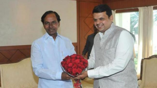 Telangana Chief Minister K. Chandrasekhar Rao and his Maharashtra counterpart Devendra Fadnavis&amp;amp;nbsp; - Sakshi Post