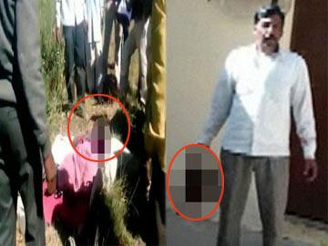Accused Narayan Sinngh with the severed head and (left) the decapitated body of Saritha. - Sakshi Post