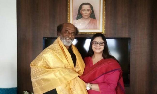 All India Mahila Congress General Secretary and actress Nagma with Rajnikanth at his residence - Sakshi Post