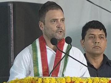 Congress vice president Rahul Gandhi speaking at a public meeting in Sangareddy on Thursday.&amp;amp;nbsp; - Sakshi Post